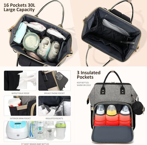 ROSEGIN Diaper Bag Backpack with Changing Pad Pacifier Case, Baby Bag for Boy Girl Toddler - Large,Stylish, Waterproof Travel Quilted Diaper Bag for Mom - Baby Shower Gifts, Black in Saudi Arabia