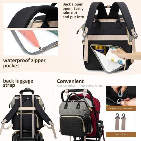ROSEGIN Diaper Bag Backpack with Changing Pad Pacifier Case, Baby Bag for Boy Girl Toddler - Large,Stylish, Waterproof Travel Quilted Diaper Bag for Mom - Baby Shower Gifts, Black in Saudi Arabia