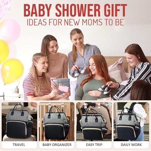 ROSEGIN Diaper Bag Backpack with Changing Pad Pacifier Case, Baby Bag for Boy Girl Toddler - Large,Stylish, Waterproof Travel Quilted Diaper Bag for Mom - Baby Shower Gifts, Black in Saudi Arabia