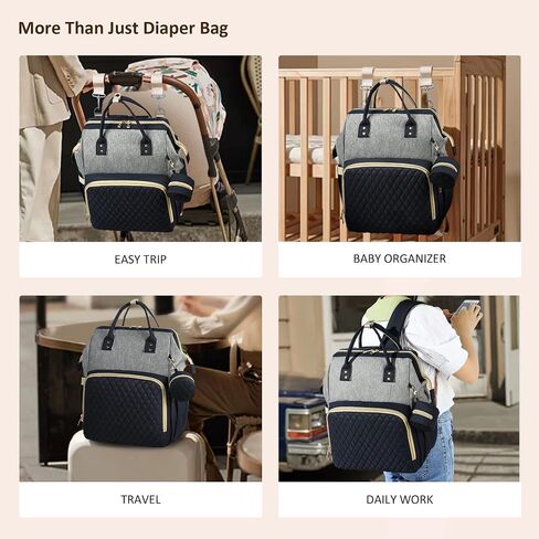 ROSEGIN Diaper Bag Backpack with Changing Pad Pacifier Case, Baby Bag for Boy Girl Toddler - Large,Stylish, Waterproof Travel Quilted Diaper Bag for Mom - Baby Shower Gifts, Black in Saudi Arabia