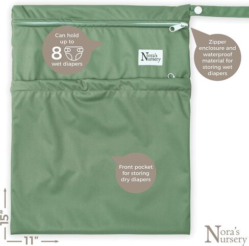 Nora's Nursery Wet Dry Bags with Two Zippered Pockets - Reusable and Washable for Swimming, Travel, Beach, Pool, Daycare, Cloth Diapers, Toiletries, and Wet Swimsuits - 11x15, Garden, 2-Pack in Saudi Arabia
