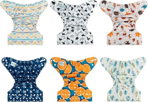 babygoal Cloth Diaper Covers 6 Pack with Wet Bag for Fitted Diapers and Prefolds with Double Gussets, Adjustable and Reusable for Baby Boys and Girls in Saudi Arabia