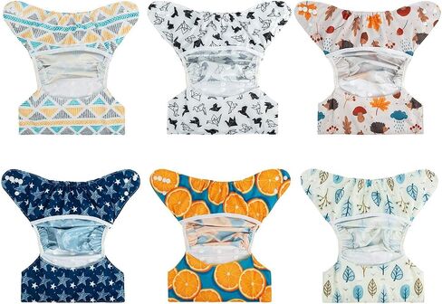 babygoal Cloth Diaper Covers 6 Pack with Wet Bag for Fitted Diapers and Prefolds with Double Gussets, Adjustable and Reusable for Baby Boys and Girls in Saudi Arabia