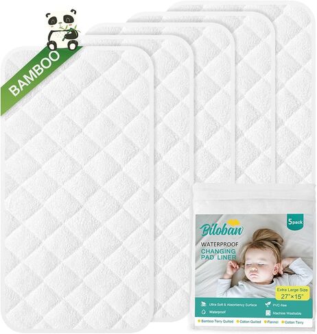 Changing Pad Liner - 5 Pack (Improved Thickness), Superior Bamboo Terry Surface, Waterproof & Absorbent Diaper Changing pad Liners in Saudi Arabia
