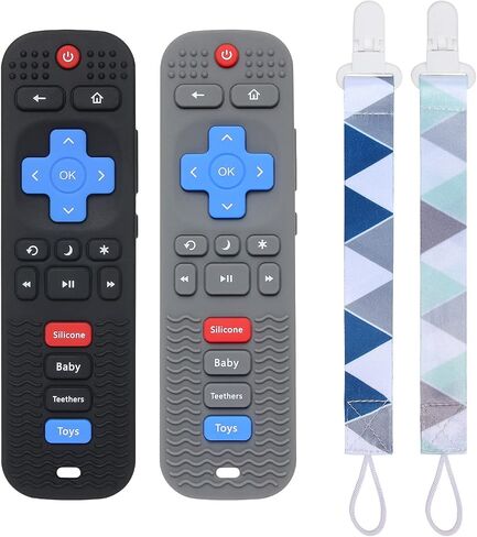 Eascrozn 2 Pack Silicone Baby Teething Toys, Remote Control Shape Teething Toys for Babies 6-12 Months, BPA Free, Soft and Textured Teether Relief Soothe Gums Baby Chew Toys in Saudi Arabia