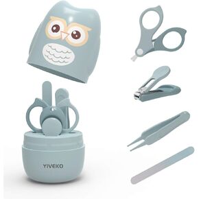 Baby Nail Kit, 4-in-1 Baby Nail Care Set with Cute Case, Baby Nail Clipper, Scissor, Nail File & Tweezer, Baby Manicure Kit and Pedicure kit for Newborn, Infant, Toddler, Kids-Owl Blue