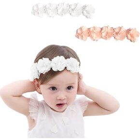 Baby Headbands for Girls 4-24 Months Hair Accessories Flower Crown | Elastic Floral Hairband, Soft Baptism Hair Tiara, Baby Size, Perfect for Daily, Wedding & Party Wear, Handmade in Saudi Arabia