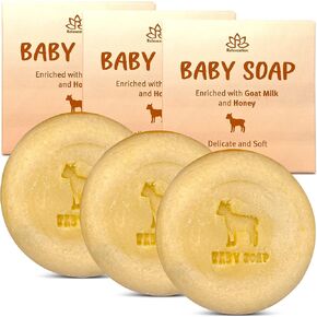 Baby Soap Bar with Goat Milk and Honey - Naturally Cold Processed from Organic Ingredients - Delicate for Newborn Skin, Gift for babys, Kids, Toddlers and Adults - Handmade in USA