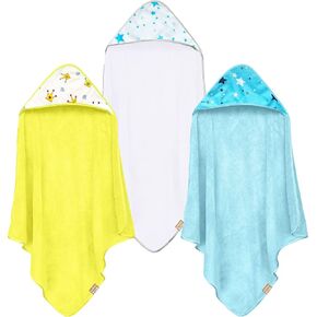 3 Pack Baby Hooded Bath Towel Sets, Ultra Absorbent Baby Essentials Item for Newborn Boy Girl, Baby Bath Shower Towel Gifts for Infant and Toddler - Animal World Elephant