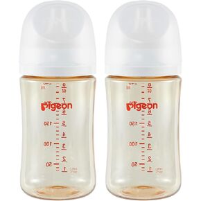 Pigeon PPSU Nursing Baby Bottle Wide Neck, Streamlined Body, Natural Feel, Easy to Clean, 5.4 Oz(Pack of 2), includes 2pcs SS Nipples (0m+)