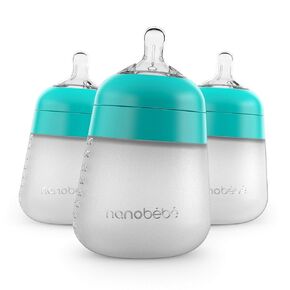 Nanobebe Flexy Silicone Baby Bottle, Anti-Colic, Natural Feel, Non-Collapsing Nipple, Non-Tip Stable Base, Easy to Clean 2-Pack, Sage, 5 oz in Kuwait