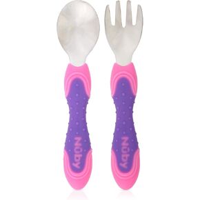 Nuby 2 Piece Stainless Steel Utensil, Blue/Green, 2 Count