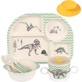 Bamboo Toddler Baby Plates and Bowls Set, 7Pcs Kids Plate Dinnerware Set | Toddler Dinnerware Plate Set,Kids Baby Dishes Feeding Set Include Divided Plate, Bowl,Tumbler, Suction and Utensils,Non-toxic in Saudi Arabia