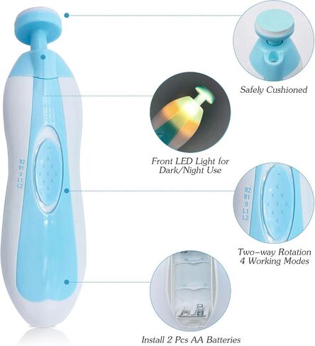 Baby Nail Trimmer File with Light Safe Electric Nail Clippers Kit for Newborn Infant Toddler Kids Toes and Fingernails Care, Polish and Trim Battery Operated (AA) in Saudi Arabia