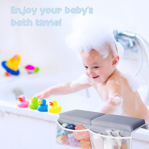 beiens Baby Bath Kneeler and Elbow Rest Pad Set, 1.5-Inch Thick Memory Foam | Quick-dry Non-slip Bathtub Kneeling Pad with 6 Suction Cups and 4 Toy Organizer Pockets for Bathing Babies and Toddlers in Saudi Arabia