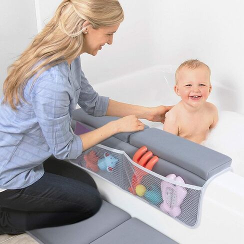beiens Baby Bath Kneeler and Elbow Rest Pad Set, 1.5-Inch Thick Memory Foam | Quick-dry Non-slip Bathtub Kneeling Pad with 6 Suction Cups and 4 Toy Organizer Pockets for Bathing Babies and Toddlers in Saudi Arabia