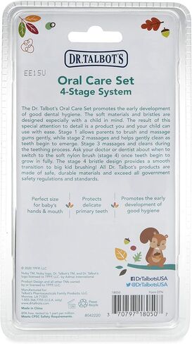 Dr. Talbot's Oral Care Set with Stand; 4-Stage System with 1 Silicone Finger Massager, 2 Massaging Brushes, 1 Soft Nylon Bristle Toddler Toothbrush; 0+ Months, Blue & Aqua in Saudi Arabia