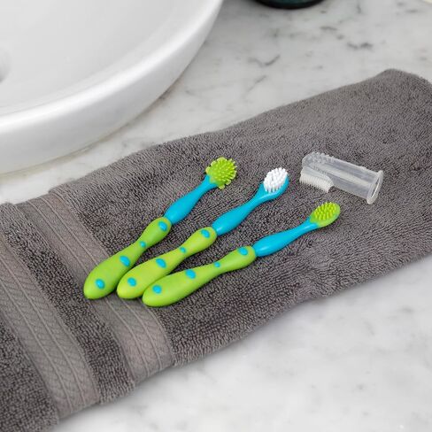 Dr. Talbot's Oral Care Set with Stand; 4-Stage System with 1 Silicone Finger Massager, 2 Massaging Brushes, 1 Soft Nylon Bristle Toddler Toothbrush; 0+ Months, Blue & Aqua in Saudi Arabia