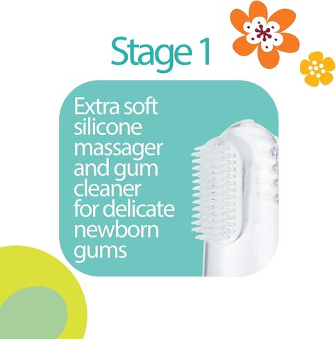 Dr. Talbot's Oral Care Set with Stand; 4-Stage System with 1 Silicone Finger Massager, 2 Massaging Brushes, 1 Soft Nylon Bristle Toddler Toothbrush; 0+ Months, Blue & Aqua in Saudi Arabia
