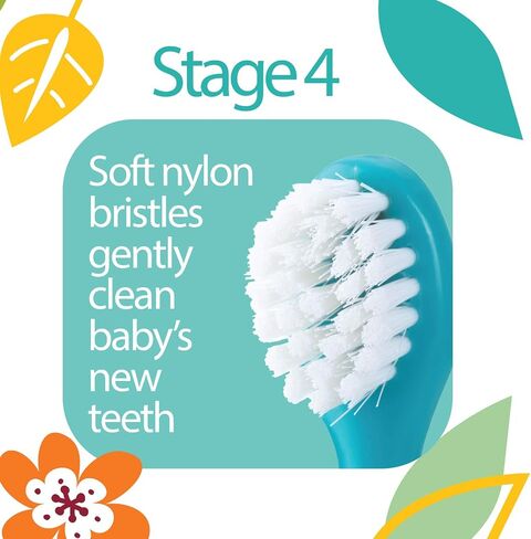 Dr. Talbot's Oral Care Set with Stand; 4-Stage System with 1 Silicone Finger Massager, 2 Massaging Brushes, 1 Soft Nylon Bristle Toddler Toothbrush; 0+ Months, Blue & Aqua in Saudi Arabia