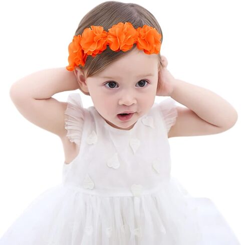 Baby Headbands for Girls 4-24 Months Hair Accessories Flower Crown | Elastic Floral Hairband, Soft Baptism Hair Tiara, Baby Size, Perfect for Daily, Wedding & Party Wear, Handmade in Saudi Arabia
