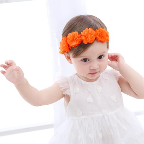 Baby Headbands for Girls 4-24 Months Hair Accessories Flower Crown | Elastic Floral Hairband, Soft Baptism Hair Tiara, Baby Size, Perfect for Daily, Wedding & Party Wear, Handmade in Saudi Arabia