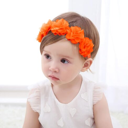 Baby Headbands for Girls 4-24 Months Hair Accessories Flower Crown | Elastic Floral Hairband, Soft Baptism Hair Tiara, Baby Size, Perfect for Daily, Wedding & Party Wear, Handmade in Saudi Arabia