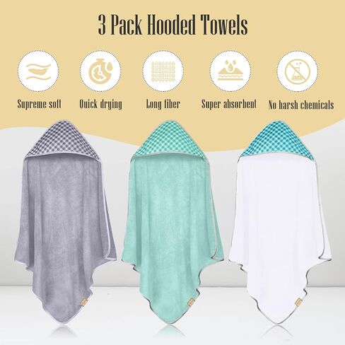 3 Pack Baby Hooded Bath Towel Sets, Ultra Absorbent Baby Essentials Item for Newborn Boy Girl, Baby Bath Shower Towel Gifts for Infant and Toddler - Animal World Elephant in Saudi Arabia