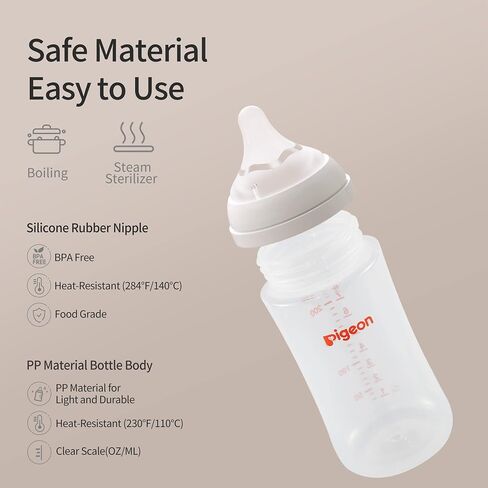 Pigeon PP Nursing Bottle Wide Neck, Streamlined Body, Natural Feel, Easy to Clean, 11.2 Oz (Pack of 3), includes 3pcs L Nipples (6m+) in Saudi Arabia
