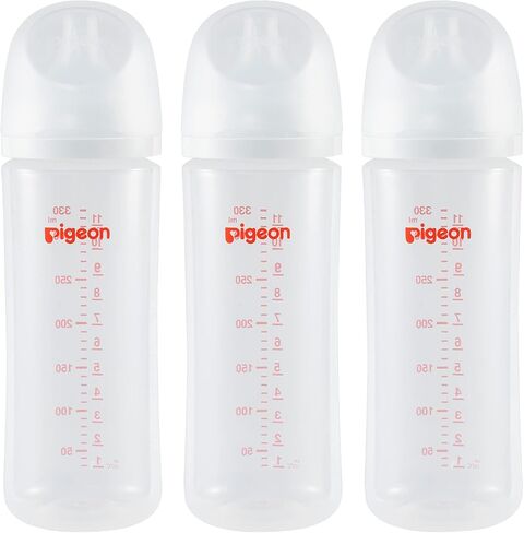 Pigeon PP Nursing Bottle Wide Neck, Streamlined Body, Natural Feel, Easy to Clean, 11.2 Oz (Pack of 3), includes 3pcs L Nipples (6m+) in Saudi Arabia