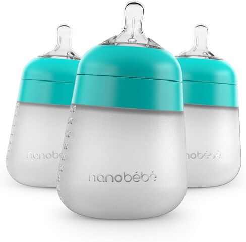 Nanobebe Flexy Silicone Baby Bottle, Anti-Colic, Natural Feel, Non-Collapsing Nipple, Non-Tip Stable Base, Easy to Clean 2-Pack, Sage, 5 oz in Saudi Arabia