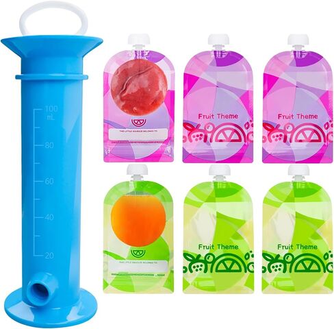Newmemo Baby Food Pouch Maker 7PCS Double Zipper Reusable Food Pouches Filler Set Refillable Fruit Puree Pouch Filling Station Portable Juice Puree Squeezer Storage Bags for Toddlers Baby in Kuwait