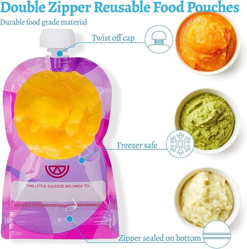 Newmemo Baby Food Pouch Maker 7PCS Double Zipper Reusable Food Pouches Filler Set Refillable Fruit Puree Pouch Filling Station Portable Juice Puree Squeezer Storage Bags for Toddlers Baby in Kuwait