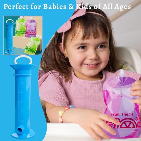 Newmemo Baby Food Pouch Maker 7PCS Double Zipper Reusable Food Pouches Filler Set Refillable Fruit Puree Pouch Filling Station Portable Juice Puree Squeezer Storage Bags for Toddlers Baby in Kuwait