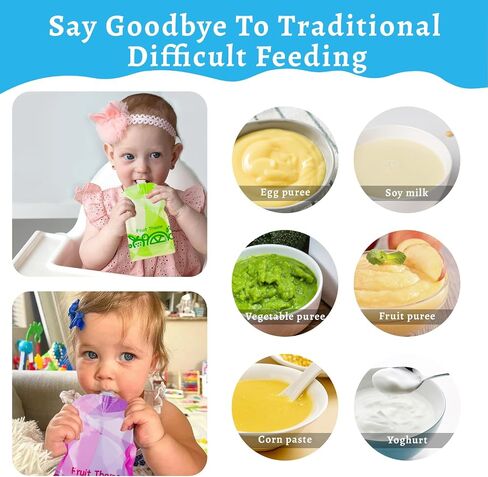 Newmemo Baby Food Pouch Maker 7PCS Double Zipper Reusable Food Pouches Filler Set Refillable Fruit Puree Pouch Filling Station Portable Juice Puree Squeezer Storage Bags for Toddlers Baby in Kuwait