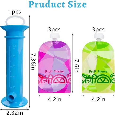 Newmemo Baby Food Pouch Maker 7PCS Double Zipper Reusable Food Pouches Filler Set Refillable Fruit Puree Pouch Filling Station Portable Juice Puree Squeezer Storage Bags for Toddlers Baby in Kuwait