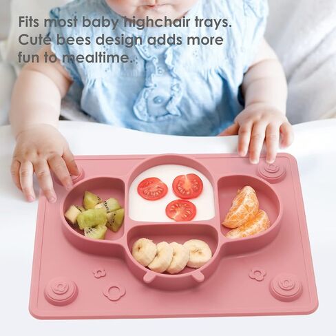 Suction Plates for Baby placemat Spoon Fork Set for Toddlers, Silicone Baby Plates with Suction Baby Dishes for Kids Plates-Dusty blue in Saudi Arabia