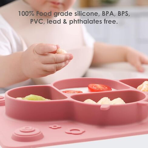 Suction Plates for Baby placemat Spoon Fork Set for Toddlers, Silicone Baby Plates with Suction Baby Dishes for Kids Plates-Dusty blue in Saudi Arabia