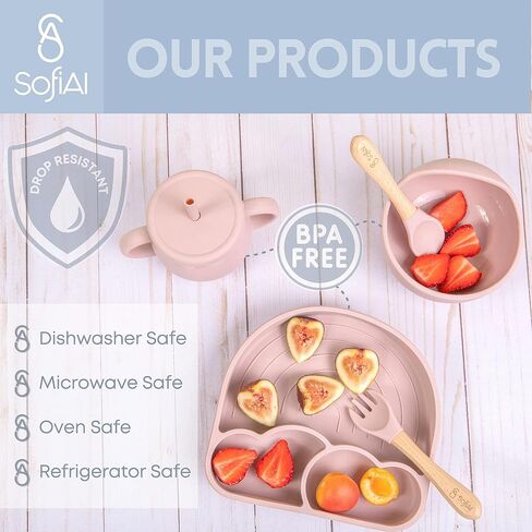 BPA-Free Non-Toxic Silicone Baby Feeding Set – Suction Plate, Bowl, Bib & Cup – 11-Piece Baby Led Weaning Set for Ages 6-18 Months – Eco Gift Bag (Rose Pink) in Saudi Arabia
