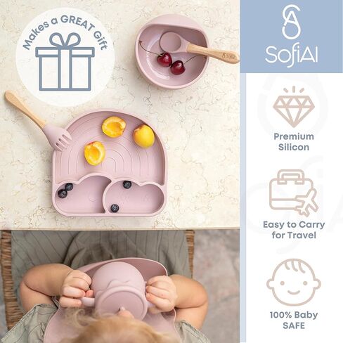 BPA-Free Non-Toxic Silicone Baby Feeding Set – Suction Plate, Bowl, Bib & Cup – 11-Piece Baby Led Weaning Set for Ages 6-18 Months – Eco Gift Bag (Rose Pink) in Saudi Arabia