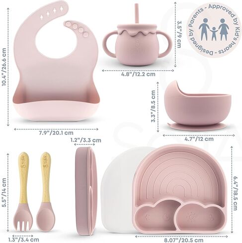 BPA-Free Non-Toxic Silicone Baby Feeding Set – Suction Plate, Bowl, Bib & Cup – 11-Piece Baby Led Weaning Set for Ages 6-18 Months – Eco Gift Bag (Rose Pink) in Saudi Arabia
