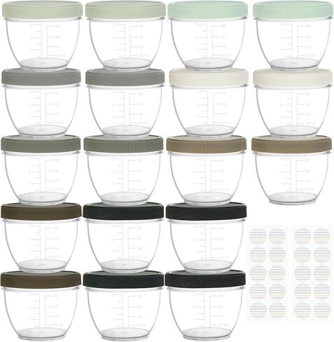 Youngever 18 Sets Baby Food Storage, 4 Ounce Baby Food Containers with Lids, 9 Urban Colors, with Lids Labels in Saudi Arabia
