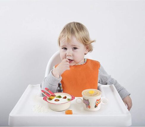 Bamboo Toddler Baby Plates and Bowls Set, 7Pcs Kids Plate Dinnerware Set | Toddler Dinnerware Plate Set,Kids Baby Dishes Feeding Set Include Divided Plate, Bowl,Tumbler, Suction and Utensils,Non-toxic in Saudi Arabia