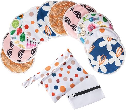 Organic Bamboo Nursing Pads for Breastfeeding - 10 Washable Pads + Wet Bag +Wash Bag, Super Absorbent Breast Pads Nipple Pads for Breastfeeding Reusable Breast Pads for Breastfeeding(Large 4.7") in Saudi Arabia