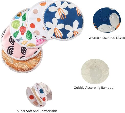 Organic Bamboo Nursing Pads for Breastfeeding - 10 Washable Pads + Wet Bag +Wash Bag, Super Absorbent Breast Pads Nipple Pads for Breastfeeding Reusable Breast Pads for Breastfeeding(Large 4.7") in Saudi Arabia