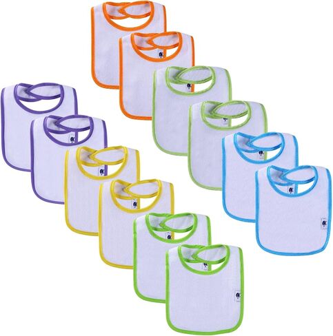 12 Pack Terry Drool Cotton Bibs, Unisex Baby Bibs with Fiber Filling Waterproof for Feeding, Teething, Drooling in Saudi Arabia