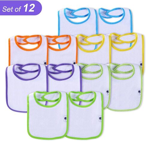 12 Pack Terry Drool Cotton Bibs, Unisex Baby Bibs with Fiber Filling Waterproof for Feeding, Teething, Drooling in Saudi Arabia