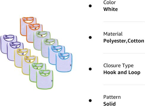 12 Pack Terry Drool Cotton Bibs, Unisex Baby Bibs with Fiber Filling Waterproof for Feeding, Teething, Drooling in Saudi Arabia