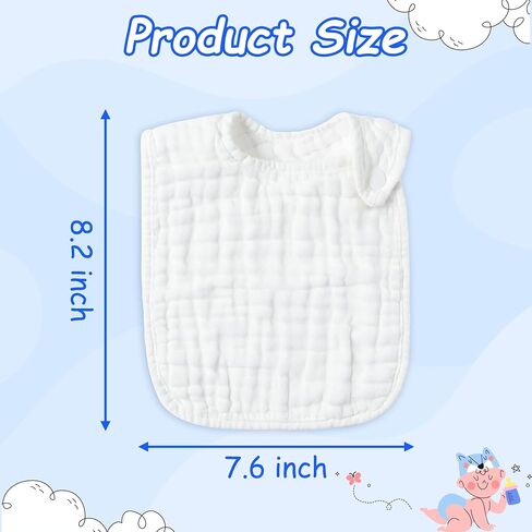 Zainpe 6Pcs Snap Muslin Cotton Baby Bibs White Adjustable Drool Bib with 6 Absorbent Soft Layers, Machine Washable Unisex Burp Cloths for 3 to 36 Months Boys Girls Infant Newborn Toddler in Saudi Arabia