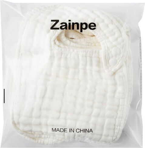 Zainpe 6Pcs Snap Muslin Cotton Baby Bibs White Adjustable Drool Bib with 6 Absorbent Soft Layers, Machine Washable Unisex Burp Cloths for 3 to 36 Months Boys Girls Infant Newborn Toddler in Saudi Arabia